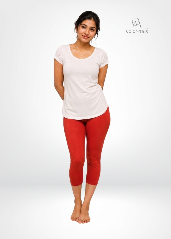 FERARY RED - Premium Cotton Lycra Capri Leggings